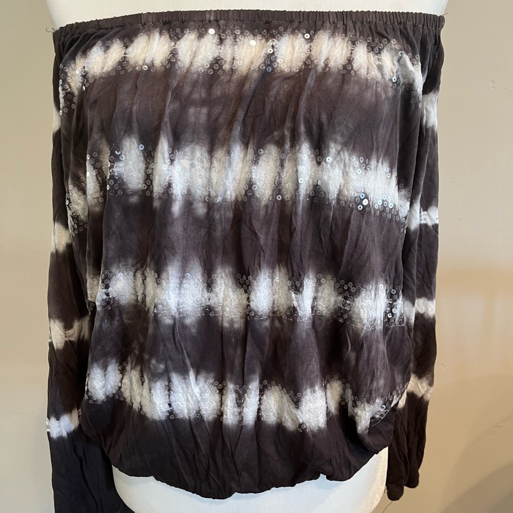 INC Women’s Grey White Tie Dye Long Sleeve Blouse Top Shirt